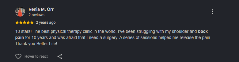 Google review from a Better Life patient (6 of 8)
