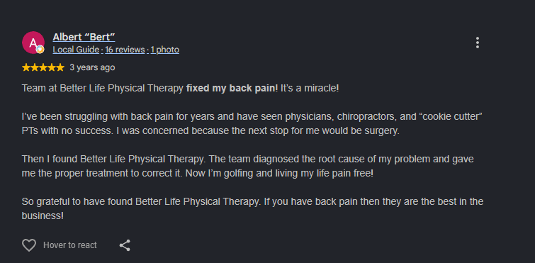 Google review from a Better Life patient (7 of 8)